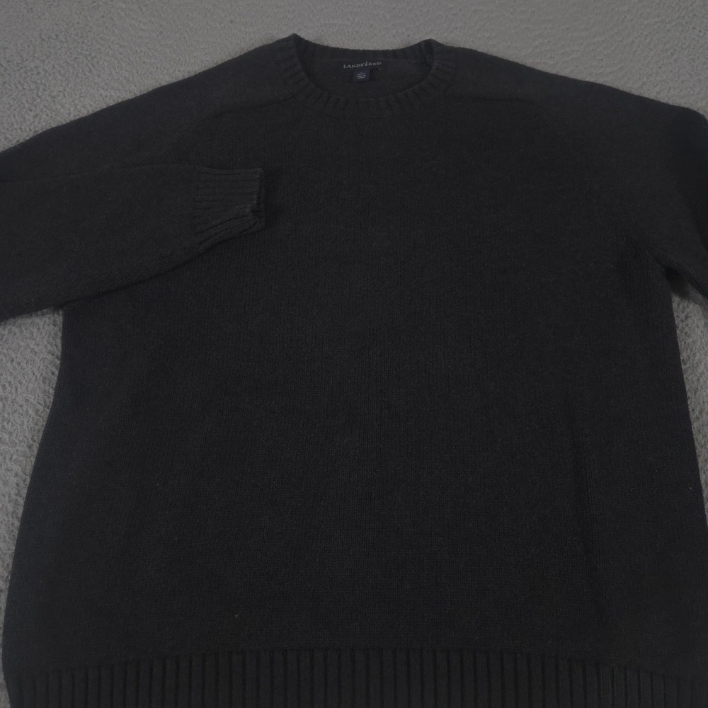 Lands' End Sweater Mens L Black Cotton Crewneck Pullover Raglan Knit Essential